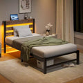 MAYEERTY Twin Size Platform Bed Frame with RGB LED Lights, USB Charging Station, Heavy Duty No Box Spring Needed