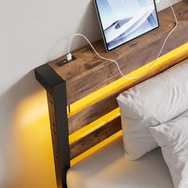 Twin Size Platform Bed Frame with RGB LED Lights, USB Charging Station, Heavy Duty No Box Spring Needed