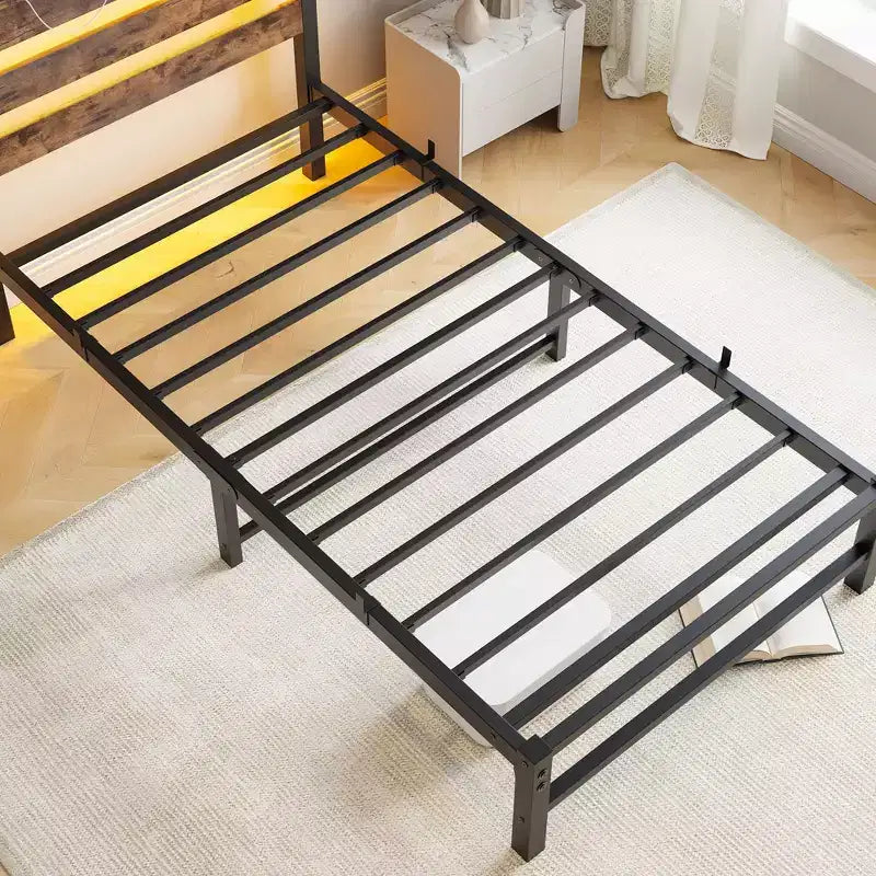 Twin Size Platform Bed Frame with RGB LED Lights, USB Charging Station, Heavy Duty No Box Spring Needed