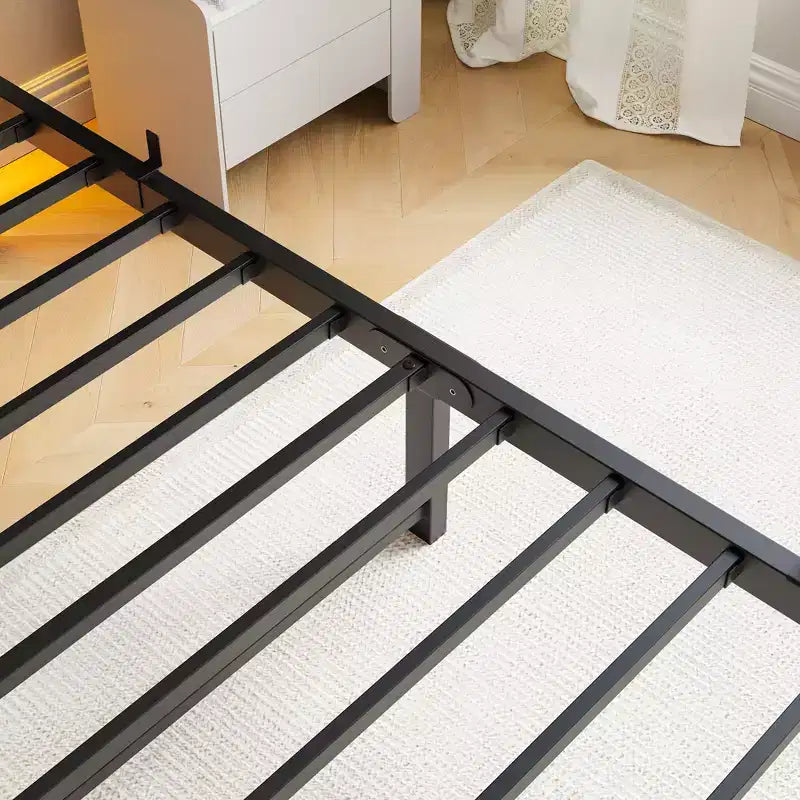Twin Size Platform Bed Frame with RGB LED Lights, USB Charging Station, Heavy Duty No Box Spring Needed