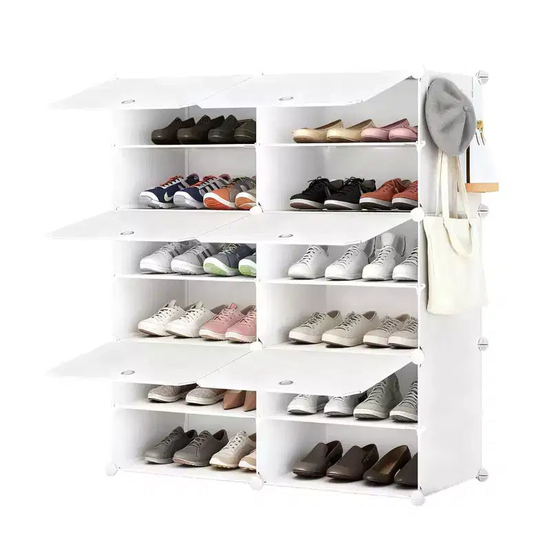 6-Layer Shoe Rack Storage Cabinet with Door, Stackable & Detachable