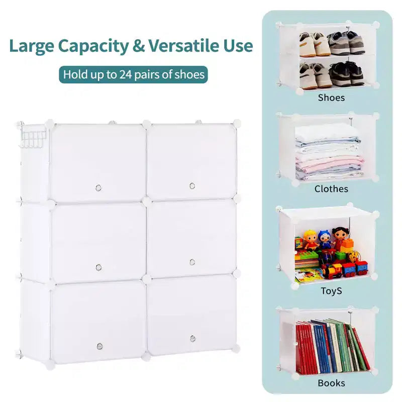 6-Layer Shoe Rack Storage Cabinet with Door, Stackable & Detachable