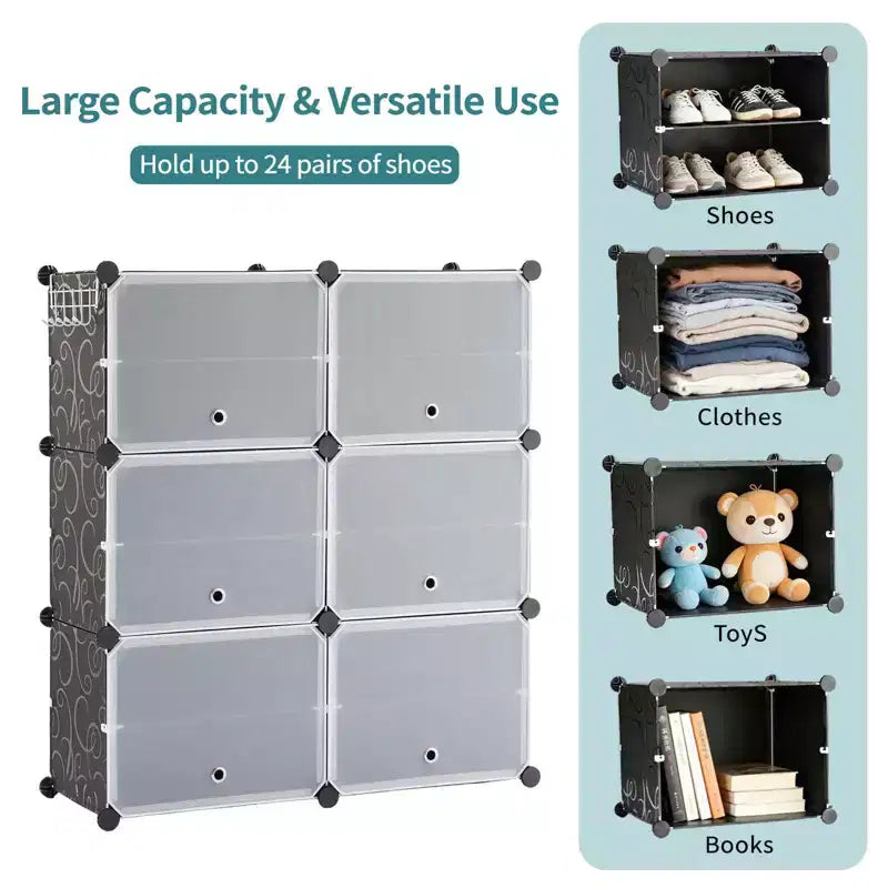 6-Layer Shoe Rack Storage Cabinet with Door, Stackable & Detachable