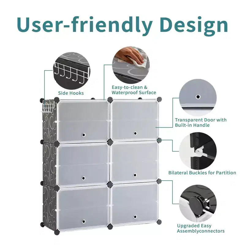 6-Layer Shoe Rack Storage Cabinet with Door, Stackable & Detachable