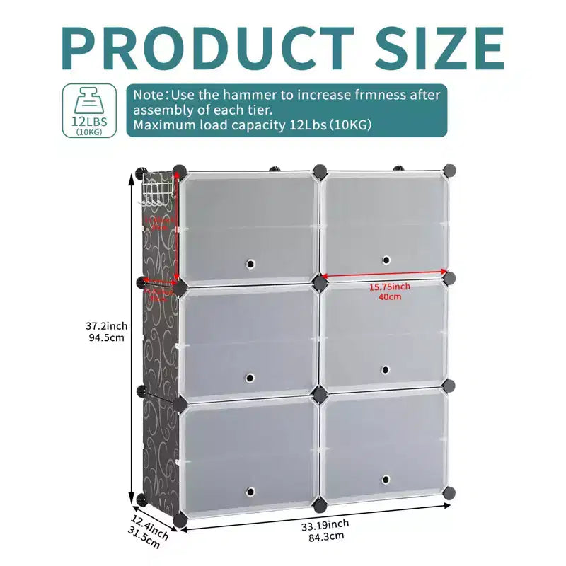 6-Layer Shoe Rack Storage Cabinet with Door, Stackable & Detachable