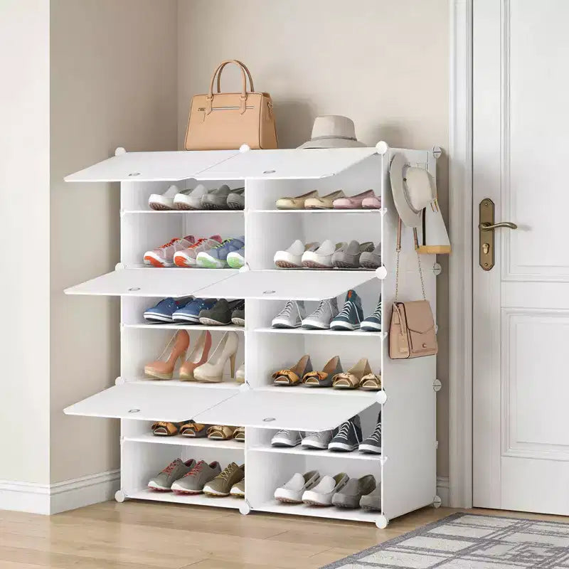 6-Layer Shoe Rack Storage Cabinet with Door, Stackable & Detachable