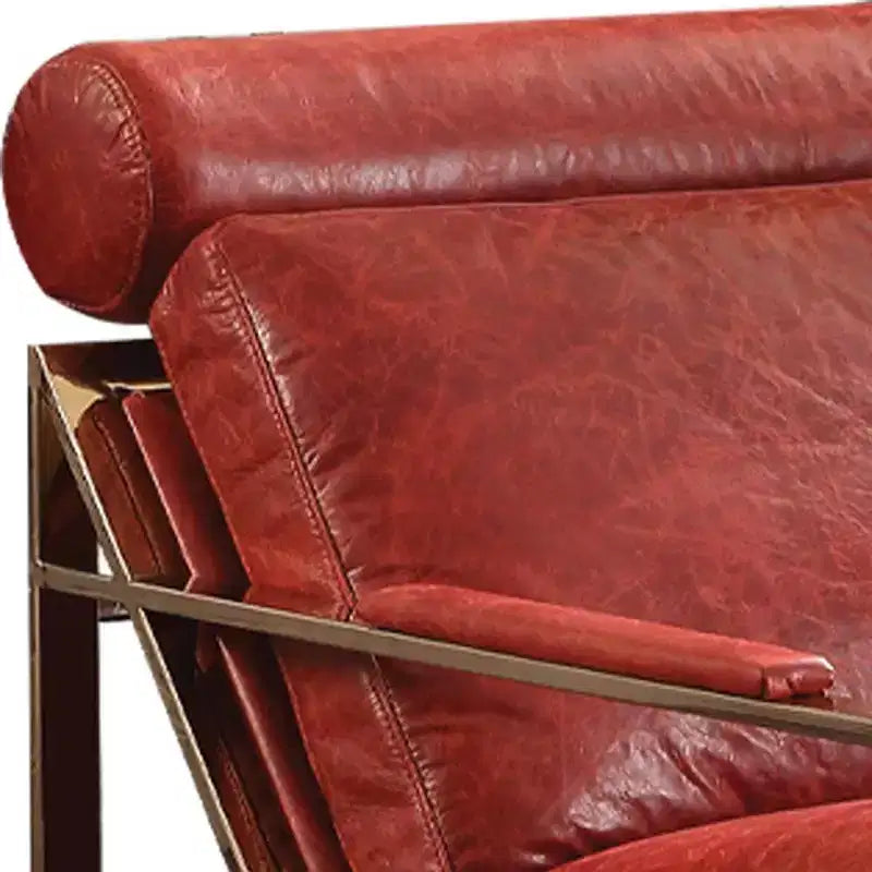 29-Inch Accent Chair — Vintage Red Top-Grain Leather/Stainless Steel: No assembly required; includes 60-day warranty.