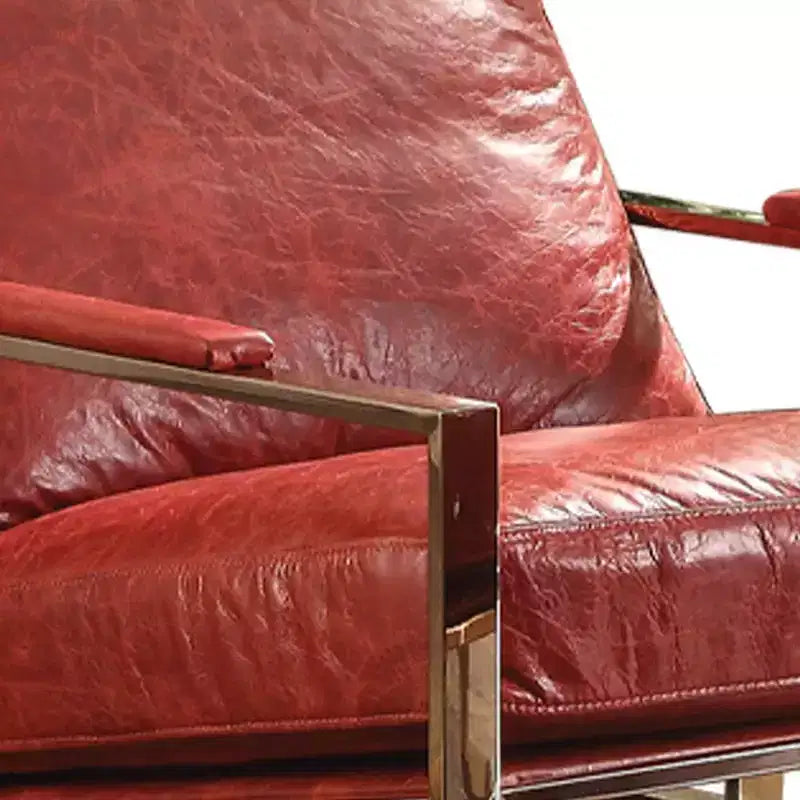 29-Inch Accent Chair — Vintage Red Top-Grain Leather/Stainless Steel: No assembly required; includes 60-day warranty.