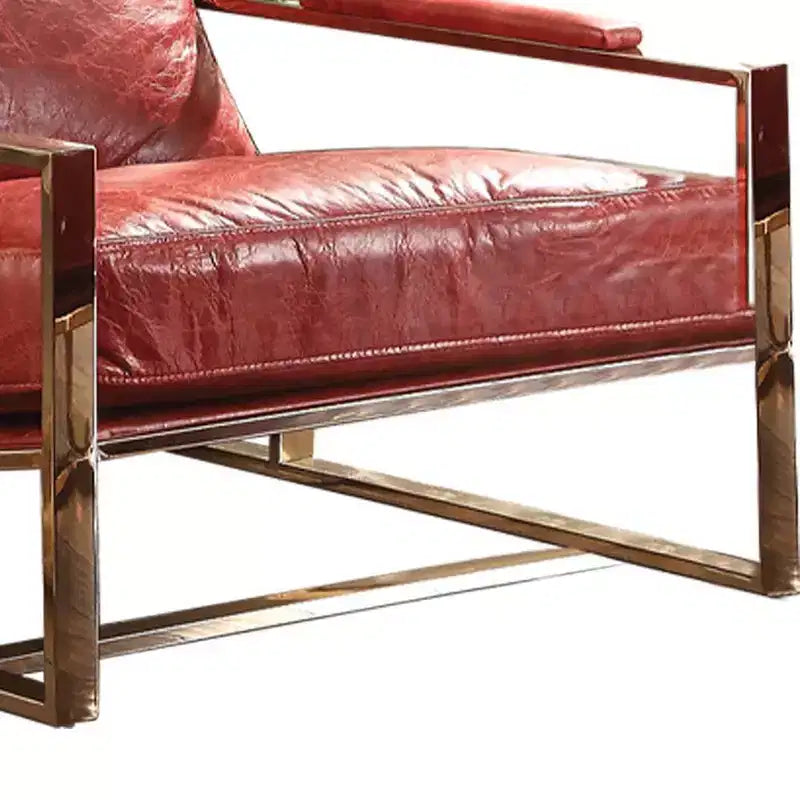 29-Inch Accent Chair — Vintage Red Top-Grain Leather/Stainless Steel: No assembly required; includes 60-day warranty.