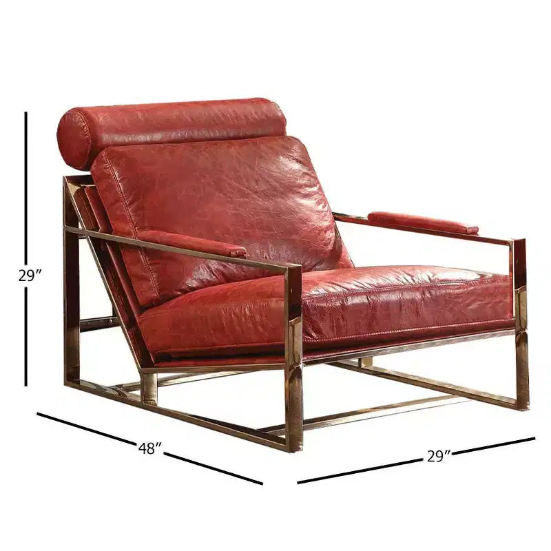 29-Inch Accent Chair — Vintage Red Top-Grain Leather/Stainless Steel: No assembly required; includes 60-day warranty.