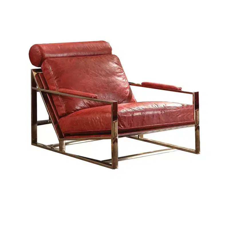 29-Inch Accent Chair — Vintage Red Top-Grain Leather/Stainless Steel: No assembly required; includes 60-day warranty.