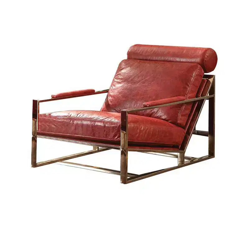 29-Inch Accent Chair — Vintage Red Top-Grain Leather/Stainless Steel: No assembly required; includes 60-day warranty.