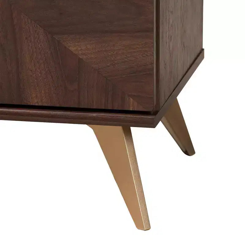Graceland Wood 6 Drawer Dresser Walnut Brown/Gold: Mid-Century Storage, Angled Legs