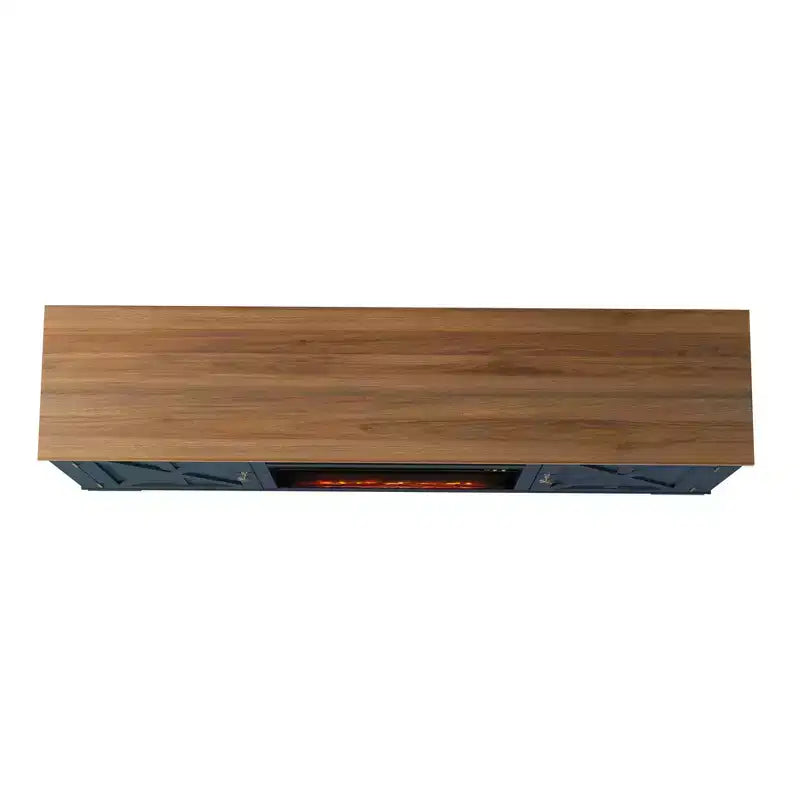 70" Farmhouse TV Stand for TVs up to 75" with Electric Fireplace Navy : Entertainment Center, Media Console