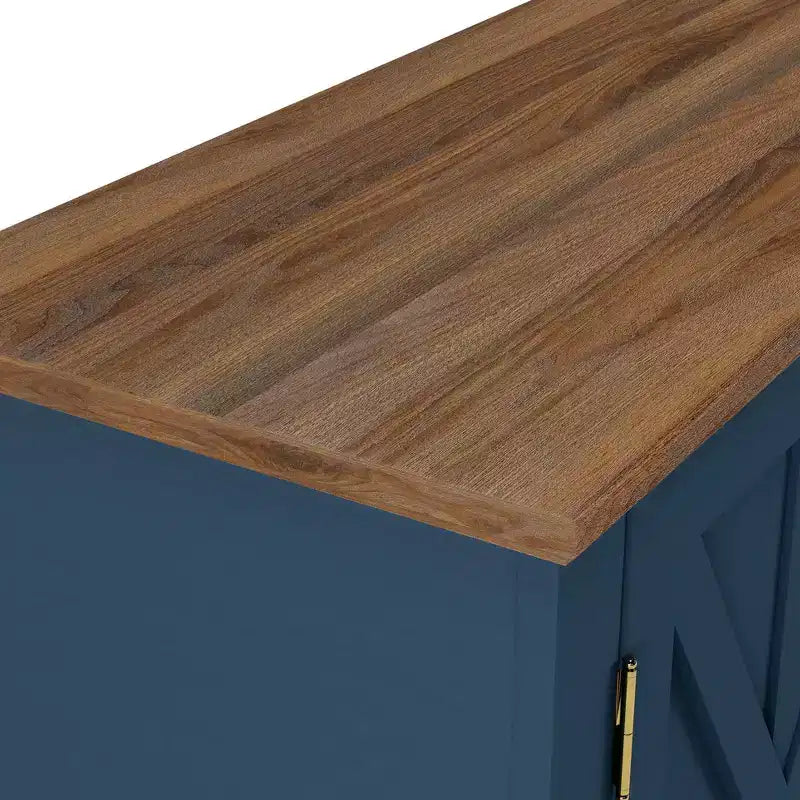 70" Farmhouse TV Stand for TVs up to 75" with Electric Fireplace Navy : Entertainment Center, Media Console