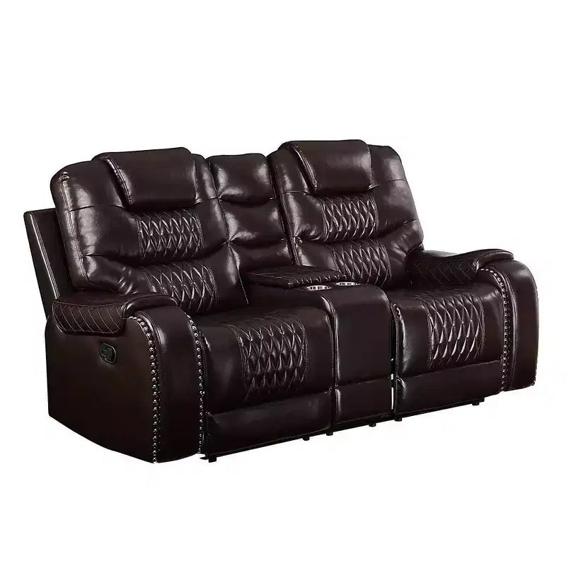 78" Braylon Active Sitting Chair Brown PU - Acme Furniture: Loveseat with Console & Cup Holders