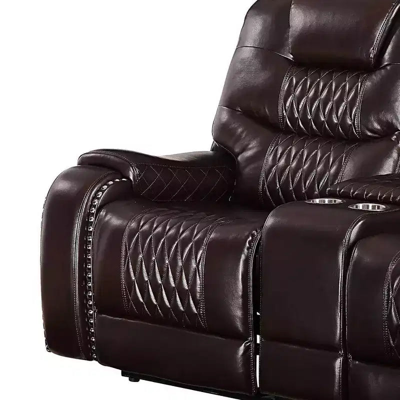 78-Inch Brown PU Leather "Dynamic Seating" Loveseat (with Center Console and Cup Holders)