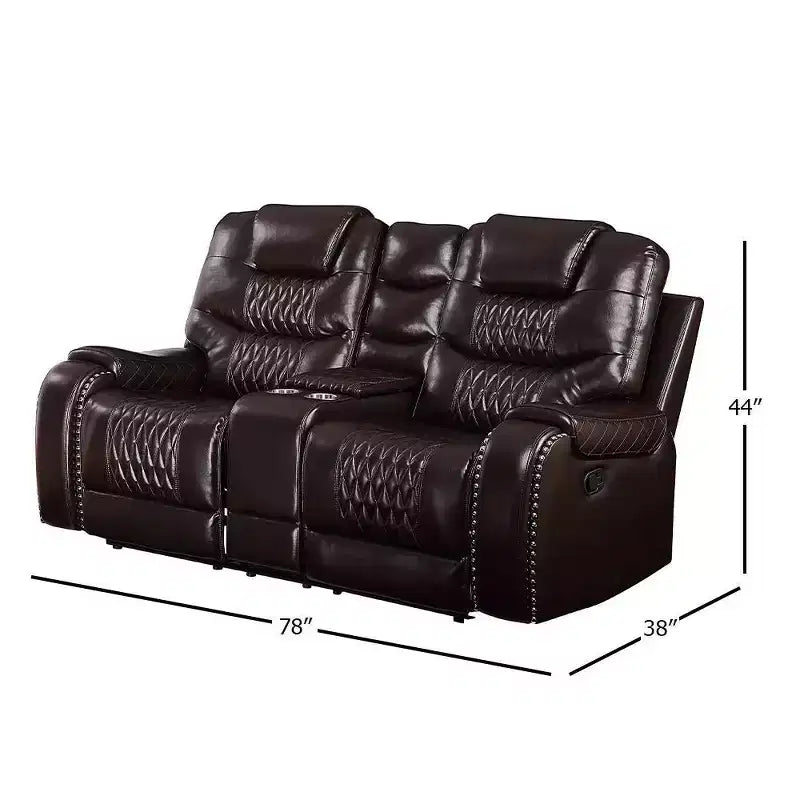 78-Inch Brown PU Leather "Dynamic Seating" Loveseat (with Center Console and Cup Holders)