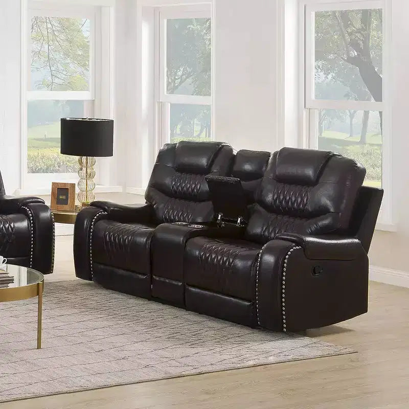 78-Inch Brown PU Leather "Dynamic Seating" Loveseat (with Center Console and Cup Holders)