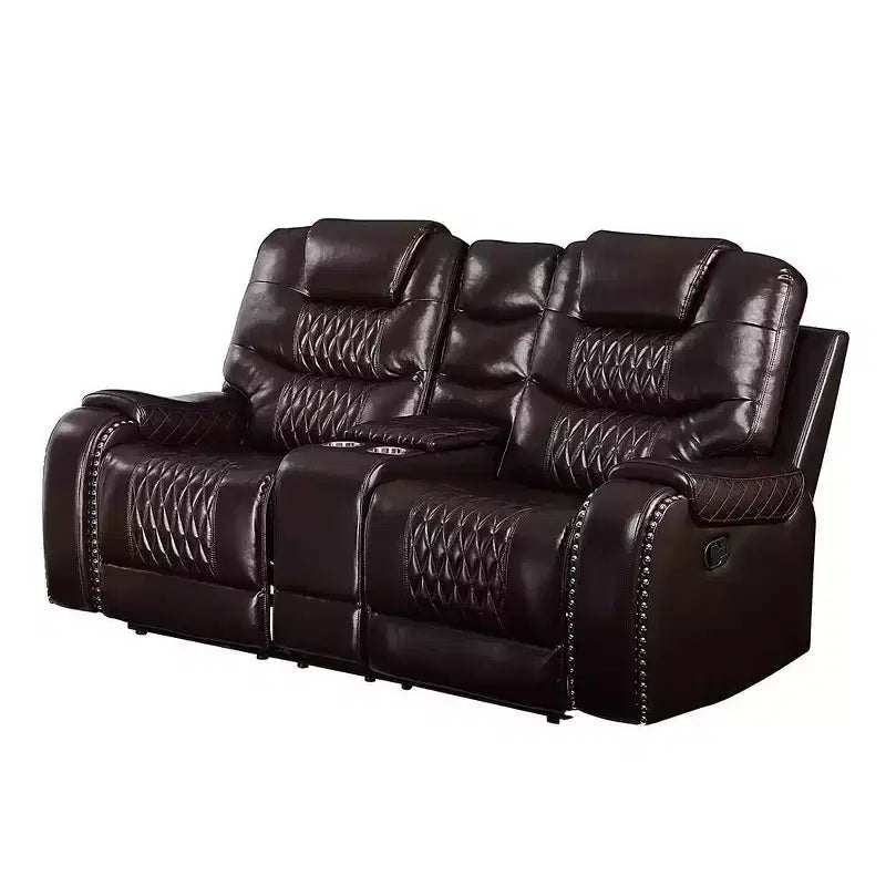 78-Inch Brown PU Leather "Dynamic Seating" Loveseat (with Center Console and Cup Holders)