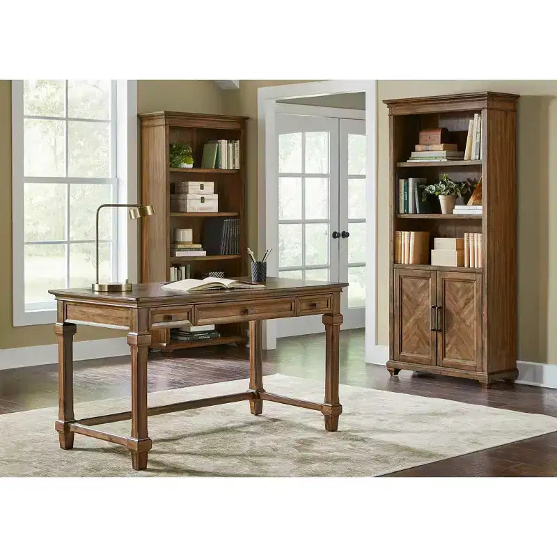 74-Inch Traditional Style Brown Wooden Bookcase with Doors