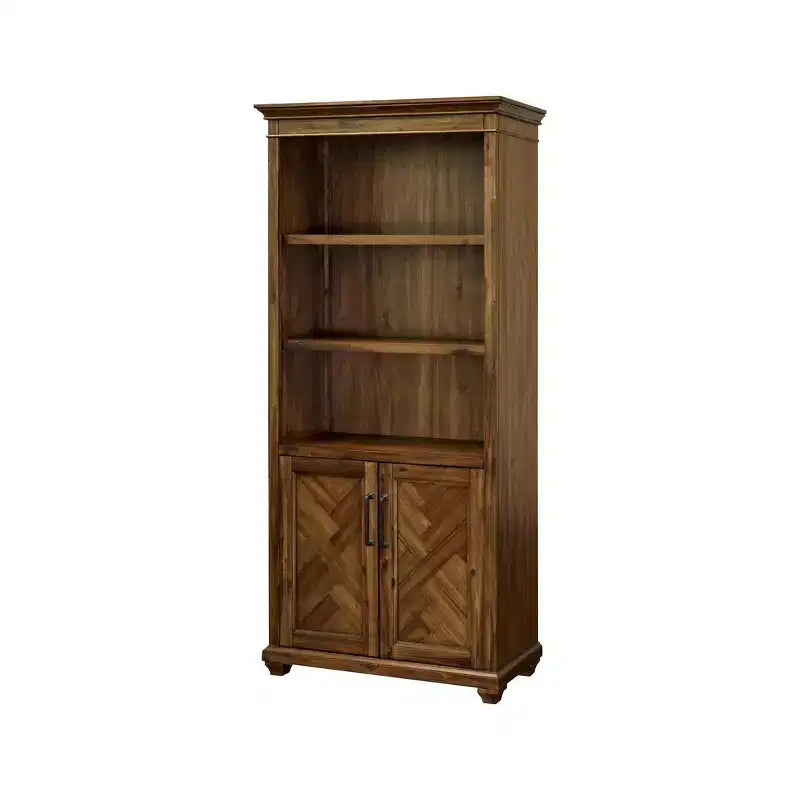 74-Inch Traditional Style Brown Wooden Bookcase with Doors