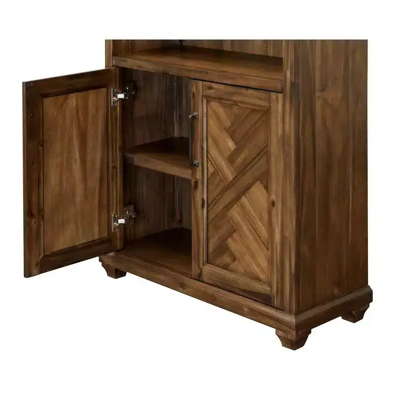 74-Inch Traditional Style Brown Wooden Bookcase with Doors
