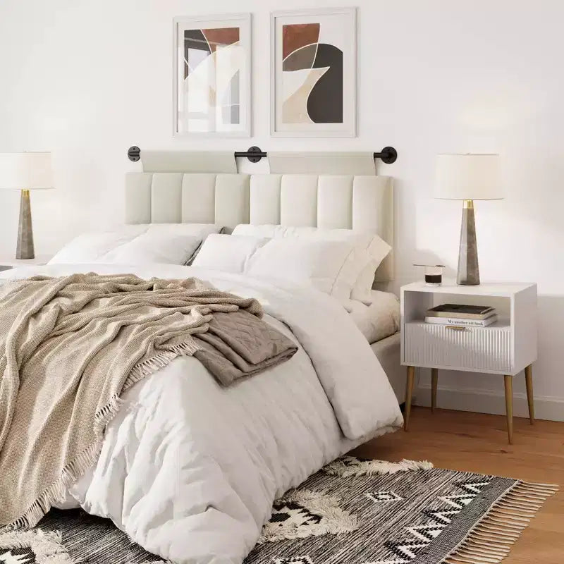 Jacklyn Wood Fluted Nightstand with Drawer White: Modern Bedside Table, Laminate Surface