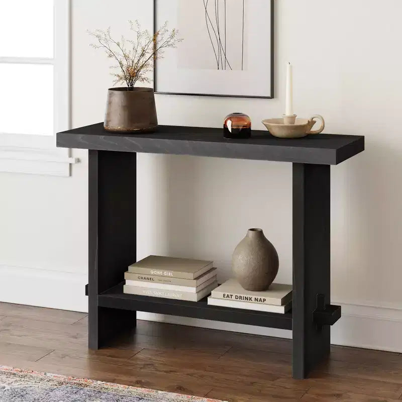 Console Sofa Table Reclaimed Black Oak: 40" Narrow Entryway, Rustic Veneer Surface