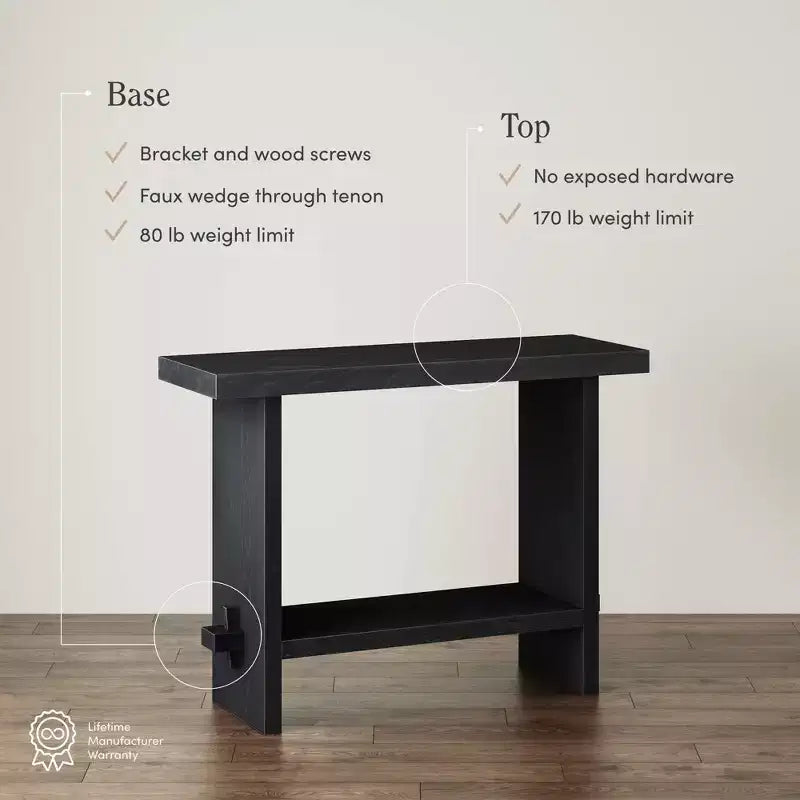 Console Sofa Table Reclaimed Black Oak: 40" Narrow Entryway, Rustic Veneer Surface