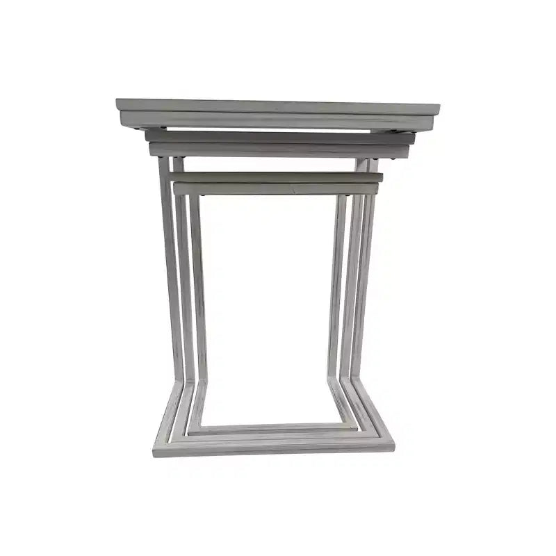 Addison Nesting Table Set Whitewash: Solid Mango Wood, Iron Frame, 3-Piece