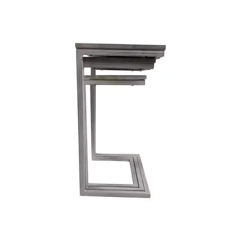 Addison Nesting Table Set Whitewash: Solid Mango Wood, Iron Frame, 3-Piece