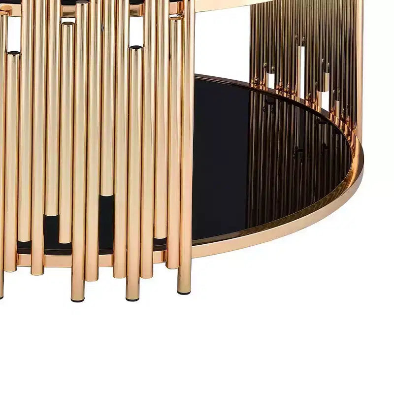 37-Inch Coffee Table (Black Glass & Gold Finish) — Round Base, Tempered Glass, Open Shelf