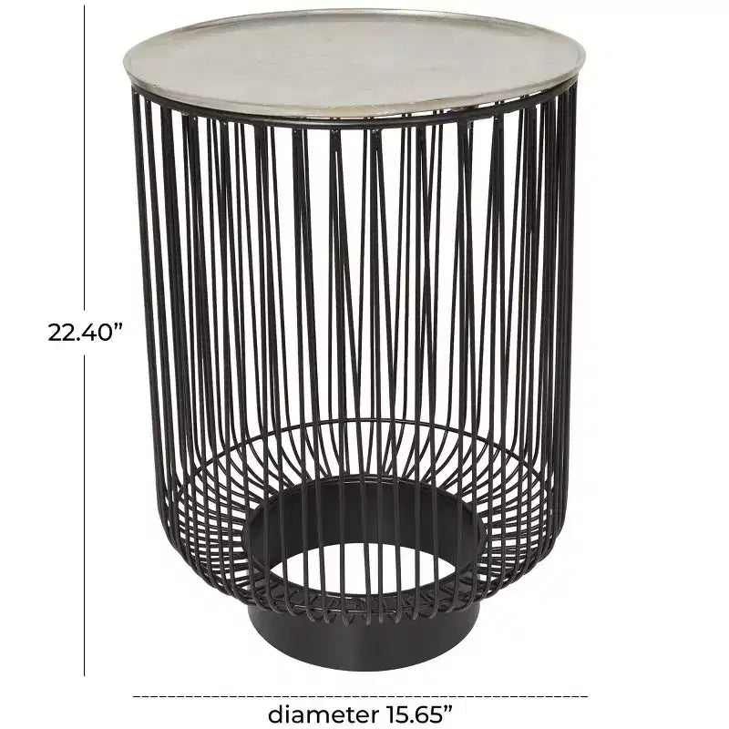 Metal Geometric Open Frame Wire Accent Table: No Assembly, Indoor Use, Made in India