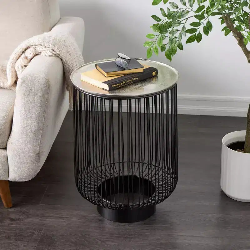 Metal Geometric Open Frame Wire Accent Table: No Assembly, Indoor Use, Made in India