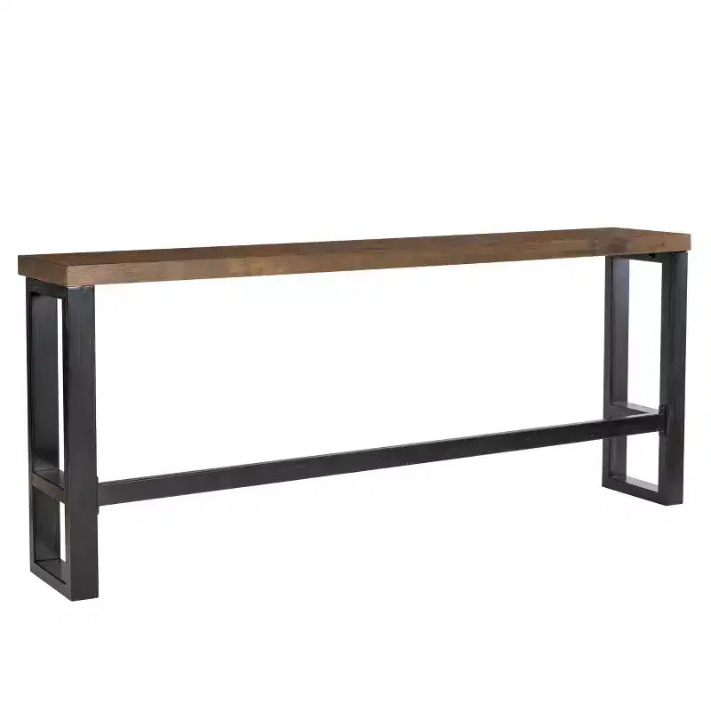 Tormo Hand Distressed Sofa Bar Table Black/Medium Walnut Finish/White - Powell: Modern Industrial Console with Metal Frame