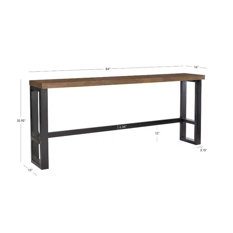 Hand Distressed Sofa Bar Table Black/Medium Walnut Finish/White - Powell: Modern Industrial Console with Metal Frame