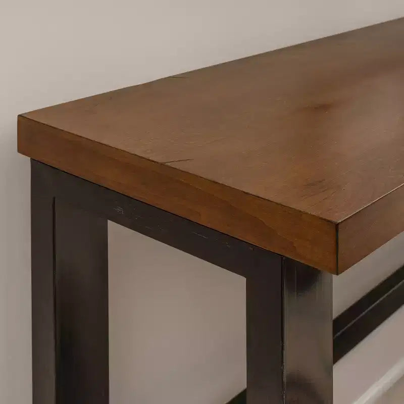 Hand Distressed Sofa Bar Table Black/Medium Walnut Finish/White - Powell: Modern Industrial Console with Metal Frame