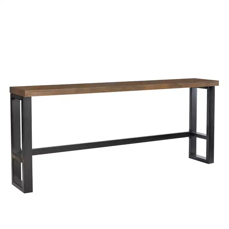 Hand Distressed Sofa Bar Table Black/Medium Walnut Finish/White - Powell: Modern Industrial Console with Metal Frame
