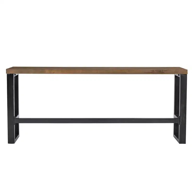Hand Distressed Sofa Bar Table Black/Medium Walnut Finish/White - Powell: Modern Industrial Console with Metal Frame