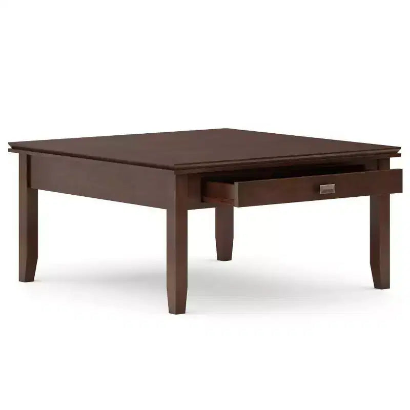 Square Coffee Table Russet Brown l: Transitional Wood Composite, Storage Drawers, 36" Square