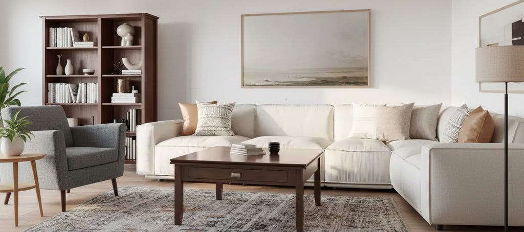 Square Coffee Table Russet Brown l: Transitional Wood Composite, Storage Drawers, 36" Square