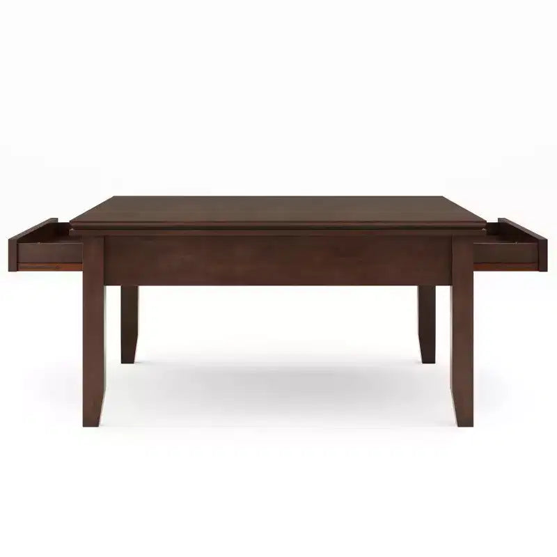 Square Coffee Table Russet Brown l: Transitional Wood Composite, Storage Drawers, 36" Square