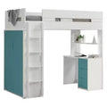 Acme Furniture 78"Loft Bed Nerice Loft and Bunk Bed White & Teal: Twin Over Twin, Wood Frame, No Tools Assembly
