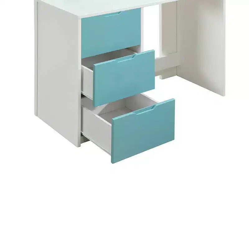 78-Inch Loft Bed (White & Teal): Single Loft Bed, Wooden Frame, Tool-Free Assembly