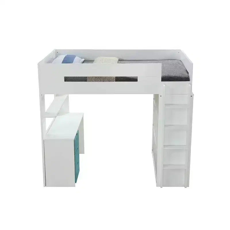 78-Inch Loft Bed (White & Teal): Single Loft Bed, Wooden Frame, Tool-Free Assembly