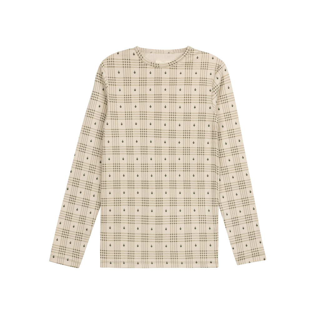 Cotton Floral Plaid Ruffle Neck Tee – Tan