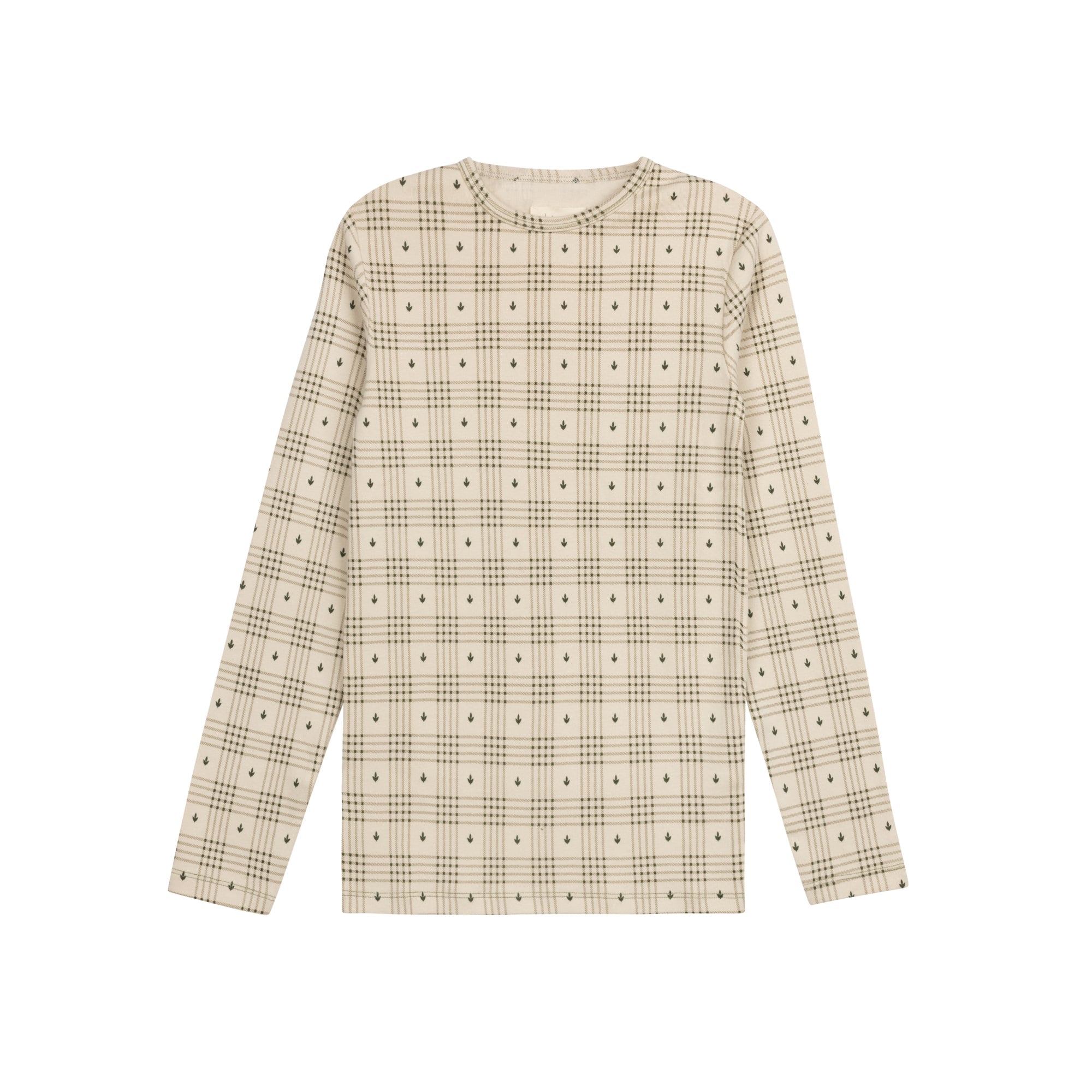 Cotton Floral Plaid Ruffle Neck Tee – Tan