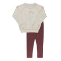 Girls 2 Piece Set – Cream Burgundy – Bird Seam