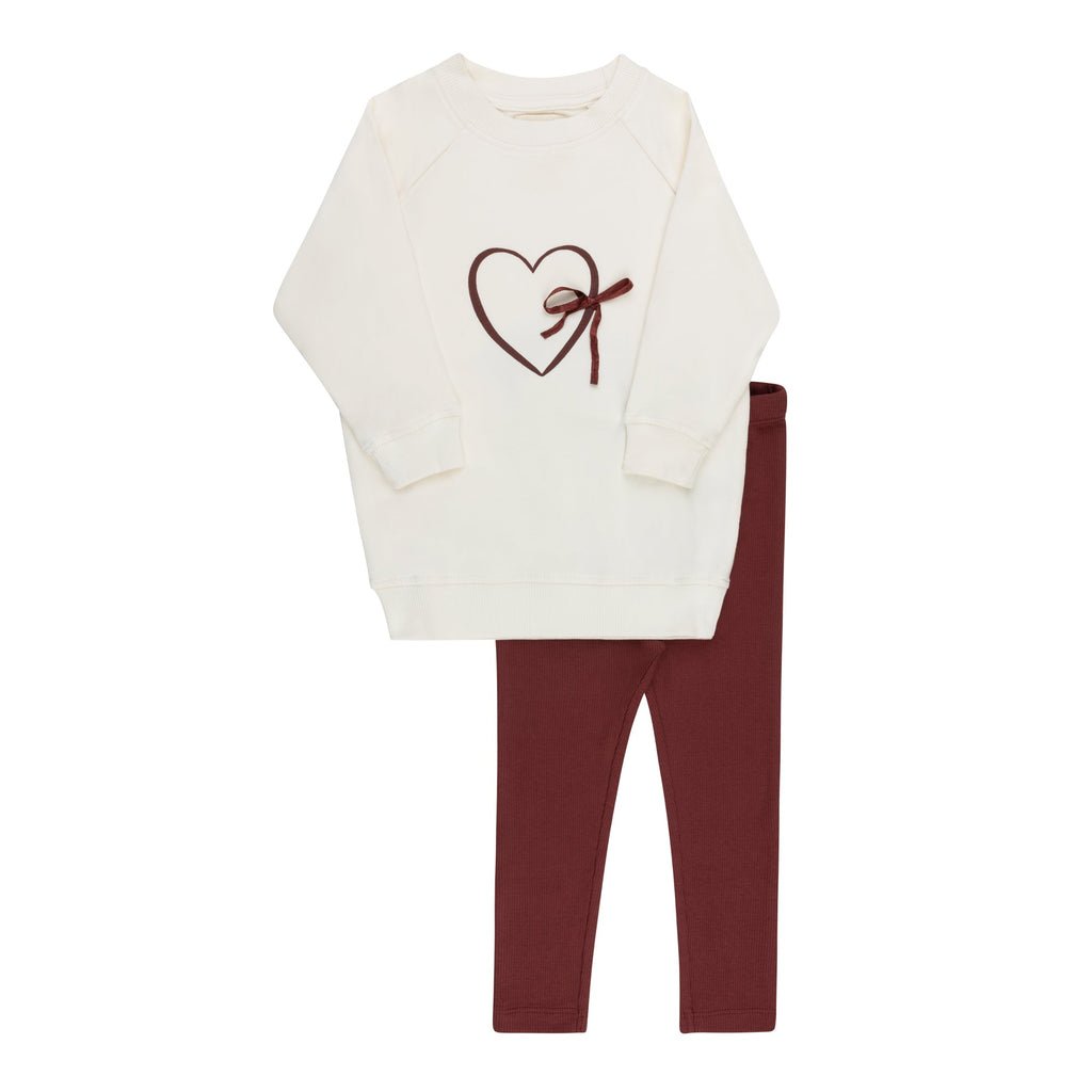 Girls 2 Piece Set – Ivory/Burgundy – Heart & Star